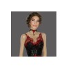 Collier ras du cou en dentelle, strass et rose rouge