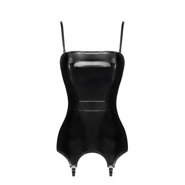 Corset porte-jarretelle vinyle Dominae F381 - Noir Handmade