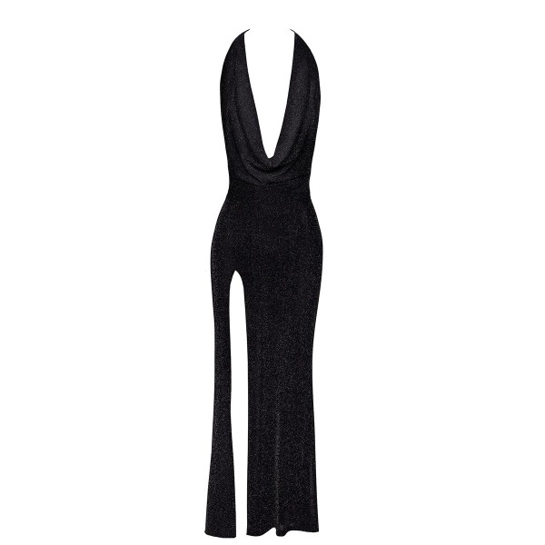 Robe longue fendue Onyx F373 - Noir Handmade
