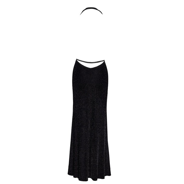 Robe longue fendue Onyx F373 - Noir Handmade