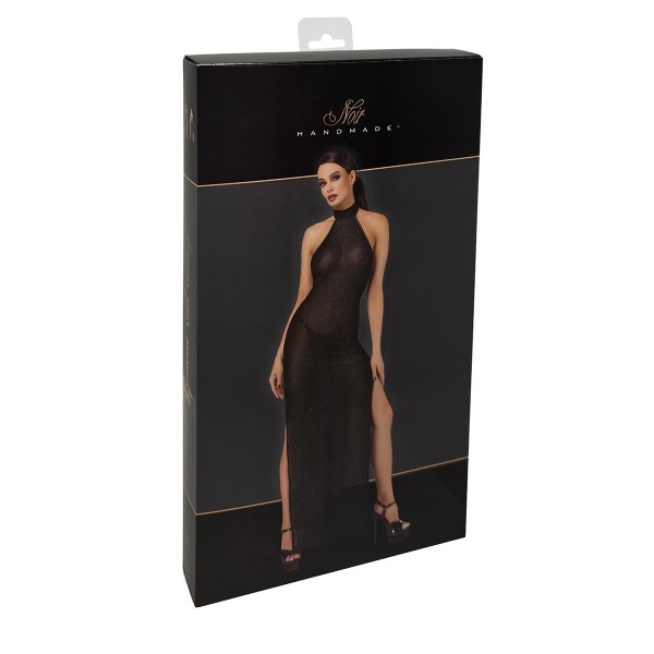 Robe longue en maille pailletée Onyx F372 - Noir Handmade