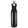 Robe longue à décolleté plongeant noire argentée - Cottelli PARTY