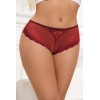 Tanga dentelle bijou Coeur Bordeaux - Litolu Lingerie