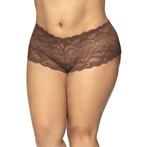 Shorty grande taille en dentelle couleur cacao 