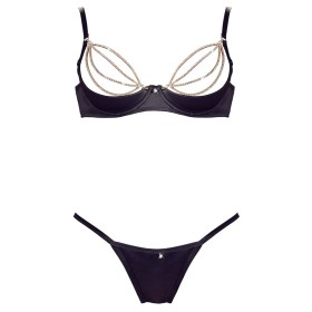 Soutien-gorge sexy demi-seins en satin avec chainette et string 