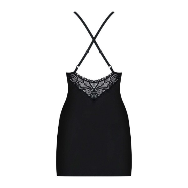 828-CHE-1 Nuisette et String - Noir