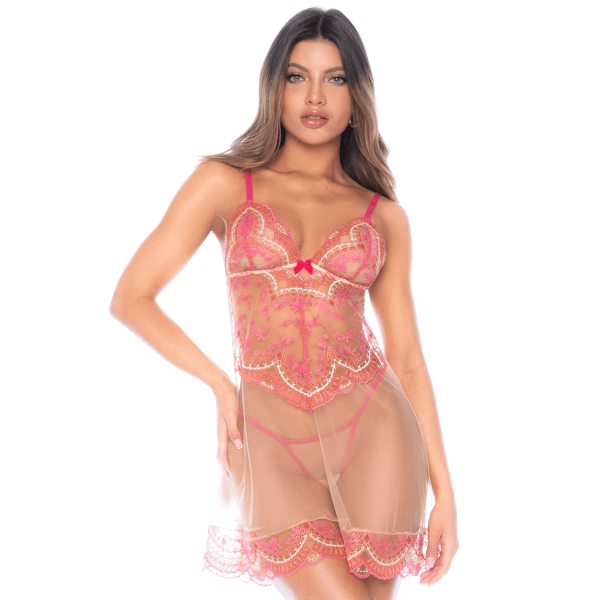 Nuisette en résille brodée avec string 