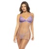 Babydoll couleur lavande et chair Verona, en dentelle et résille transparente 