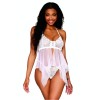 Babydoll et string en résille et dentelle blanche 
