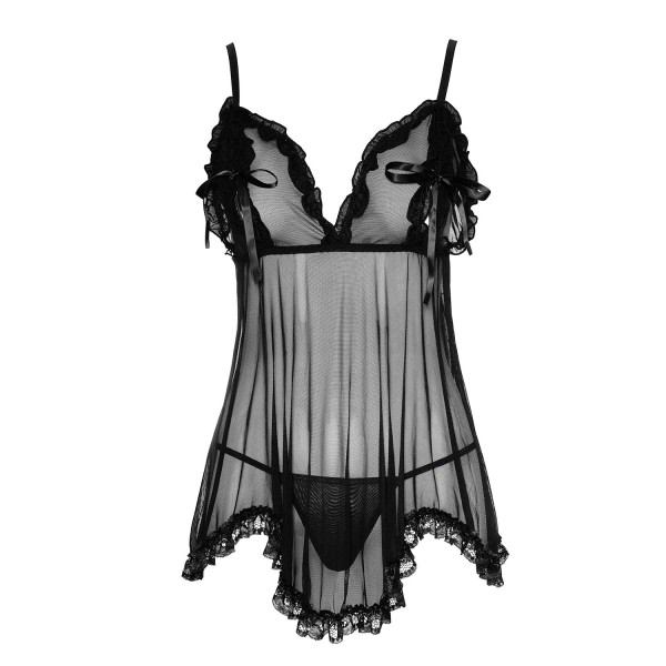 Nuisette en résille et dentelle noire avec string 