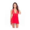 Nuisette rouge col échancré, dos nu et string assorti 
