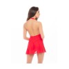 Nuisette rouge col échancré, dos nu et string assorti 