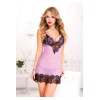 Ensemble 2 pièces nuisette fines bretelles, dentelle base et encolure  string - lavender/black 