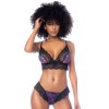 Ensemble 2 pièces imprimé floral noir et violet 