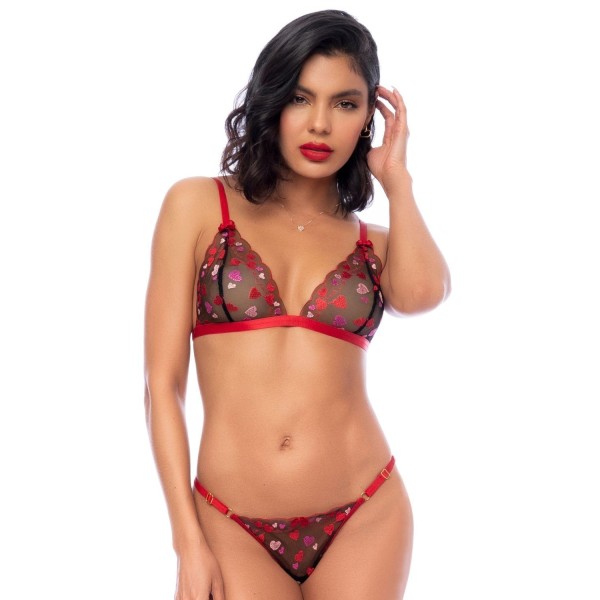Ensemble 2 pièces noir et rouge à coeurs 