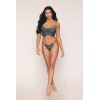 Bustier dentelle florale et résille avec strass et string assorti 