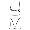 Ensemble 3 pièces soutien-gorge harnais, porte-jarretelles et string 