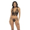 2 en 1 Nuisette et ensemble 2 pièces en dentelle et résille, soutien gorge avec armatures, string et une jupe 