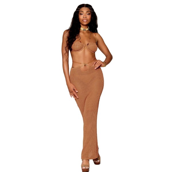 Jupe longue et soutien-gorge avec chaine doré  