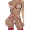 Ensemble lingerie sexy trois pièces chair et rouge 