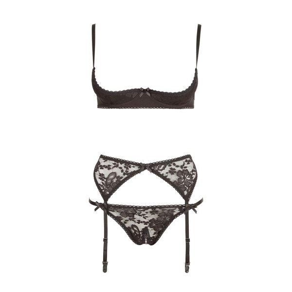 Ensemble sexy trois pièces en dentelle noire 
