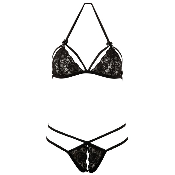 Soutien-gorge en dentelle noire avec bonnets détachables et string 