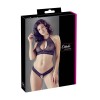 Soutien-gorge bandeau, en dentelle et résille noire et string ouvert 