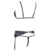 Ensemble trois pièces avec soutien-gorge fendu, porte-jarretelles et string noir 