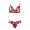 Soutien-gorge, bonnets ouverts, en dentelle rouge et string assorti 