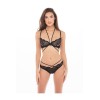 Ensemble 2 pièces soutien-gorge dentelle et lanières - string noir 