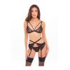 Ensemble 3 pièces, soutien-gorge, porte-jarretelles et string dentelle noire 