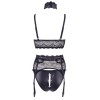 Ensemble soutien-gorge, porte jarretelles et culotte noir sexy 