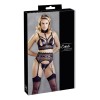 Ensemble soutien-gorge, porte jarretelles et culotte noir sexy 