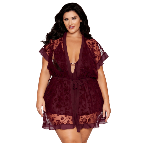 Nuisette et peignoir grande taille couleur aubergine 