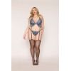 Soutien porte jarretelles grande taille et string en dentelle florale bleue 