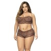 Ensemble 2 pièces en dentelle grande taille, top à bretelles et shorty couleur cacao 