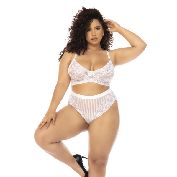 Ensemble 2 pièces blanc grande taille Emberly, soutien gorge et culotte taille haute 