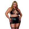 Soutien gorge et jupe porte jarretelles grande taille en résille et simili cuir 