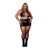 Soutien gorge et jupe porte jarretelles grande taille en résille et simili cuir 