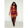 Ensemble 4 pièces grande taille soutien gorge, tour de cou, string et porte jarretelles rouge 