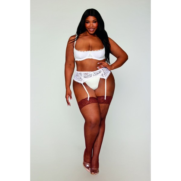 Soutien-gorge, grande taille, Demi-seins à armatures en dentelle blanche 