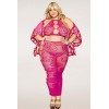 Ensemble Soutien-gorge et jupe longue en filet rose, grande taille 