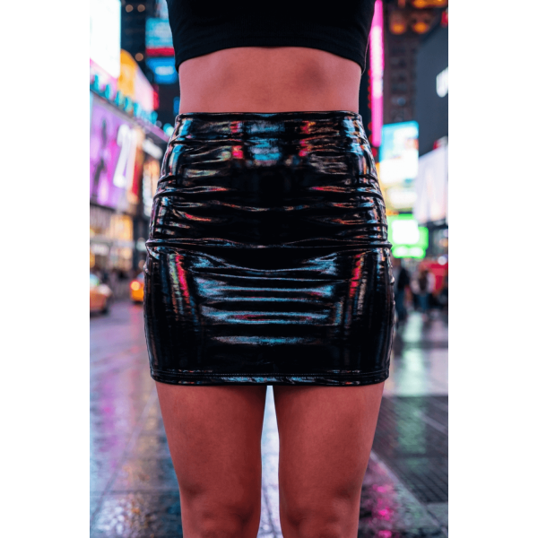 Jupe noire en simili cuir avec zip Lara  Be lily Mode