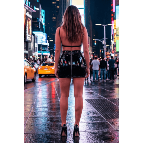 Jupe noire en simili cuir avec zip Lara  Be lily Mode