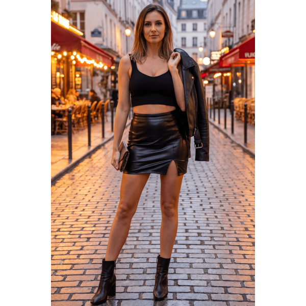 Jupe sexy courte noire wetlook Alessia  Be lily Mode
