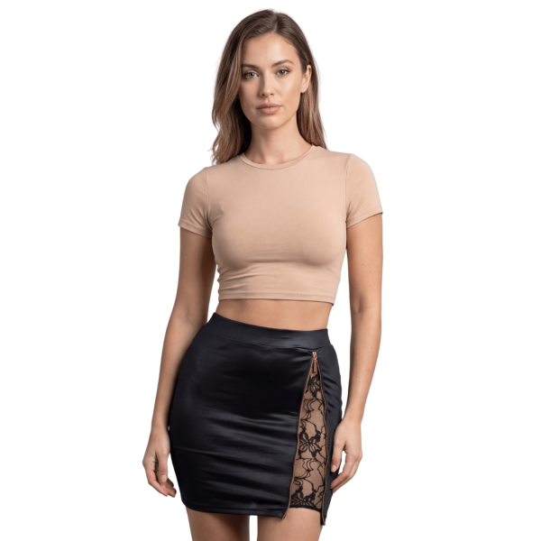 Jupe courte noire Kyra avec zip fonctionnel sur le côté  Be lily Mode