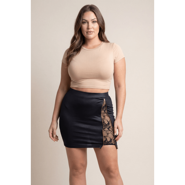 Jupe courte noire Kyra avec zip fonctionnel sur le côté  Be lily Mode