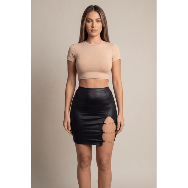 Jupe courte noire Elena fendue sur le côté  Be lily Mode