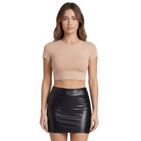 Jupe noire en simili cuir mat Sifia  Be lily Mode