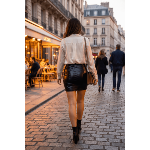Jupe noire en simili cuir mat Sifia  Be lily Mode